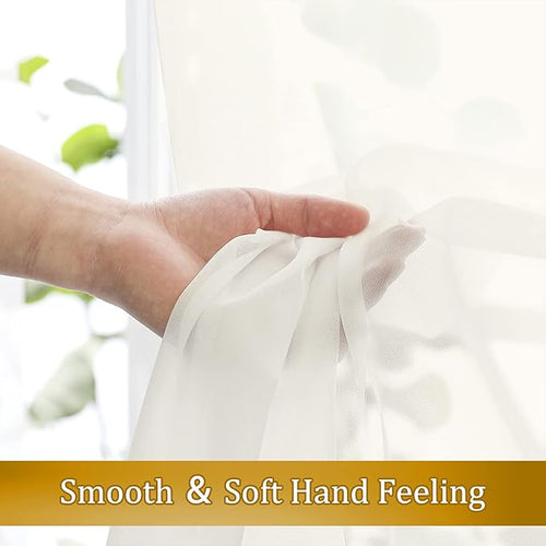Aiyufneg Ivory Window Valances Sheer Curtains, Modern Top Dual Rod Pocket Light Filtering Voile Drapes for Small Window Kitchen Cafe Sheer Curtains 2 Panels, 40W x 14L Inch