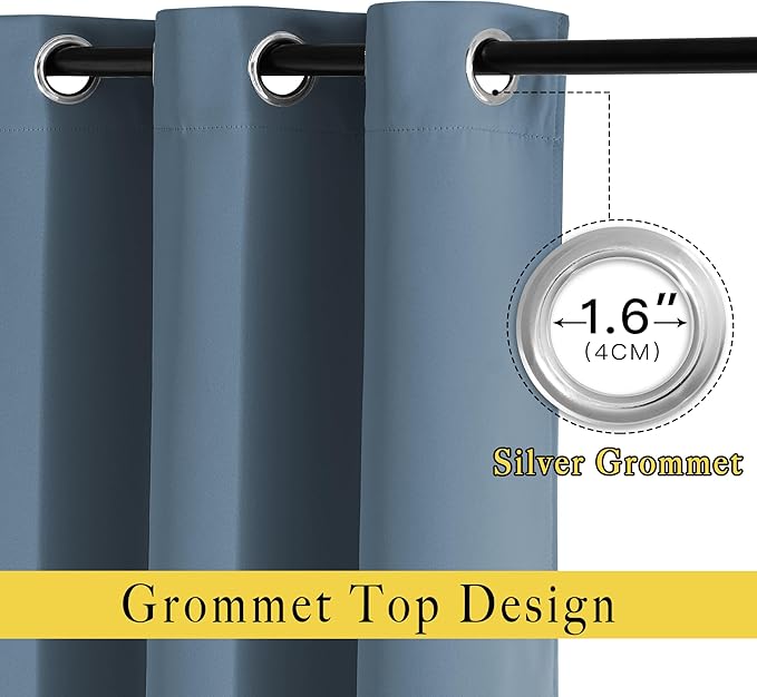 NICETOWN Room Darkening Curtains for Windows - Home Fashion Energy Saving Grommet Top Thermal Insulated Drapes for Bedroom/Patio Door (Smoky Blue, 1 Pair, 46 by 90 Inch)
