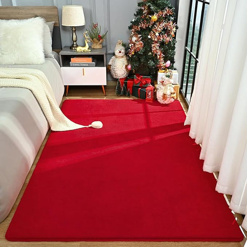 Amearea Large Modern Area Rugs for Bedroom Living Room, 6x9 Feet Red Thickened Memory Foam Rug, Fluffy Indoor Washable Rugs Non Slip Minimalist Carpet for Boys Girls Dorm Nursery Room Decor