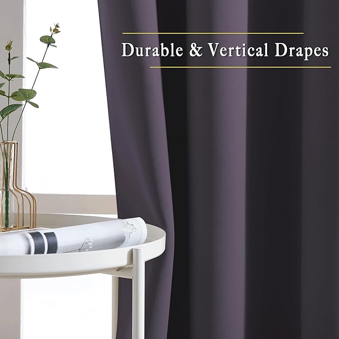 NICETOWN Greyish Purple Window Draperies and Curtains - Home Fashion Grommet Top Drape Panels for Bedroom (Set of 2, 66 by 72 Inch, Greyish Purple)
