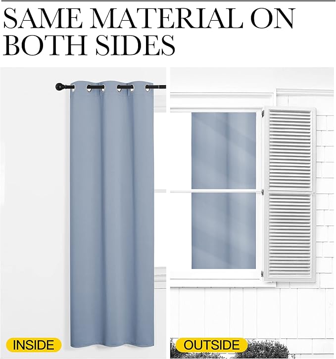 NICETOWN Bedroom Curtains Blackout Drapery Panels, 2 Panels, 42 x 54 Inch, Vintage Blue, 3 Pass Microfiber Thermal Insulated Solid Ring Top Blackout Window Curtains/Drapes