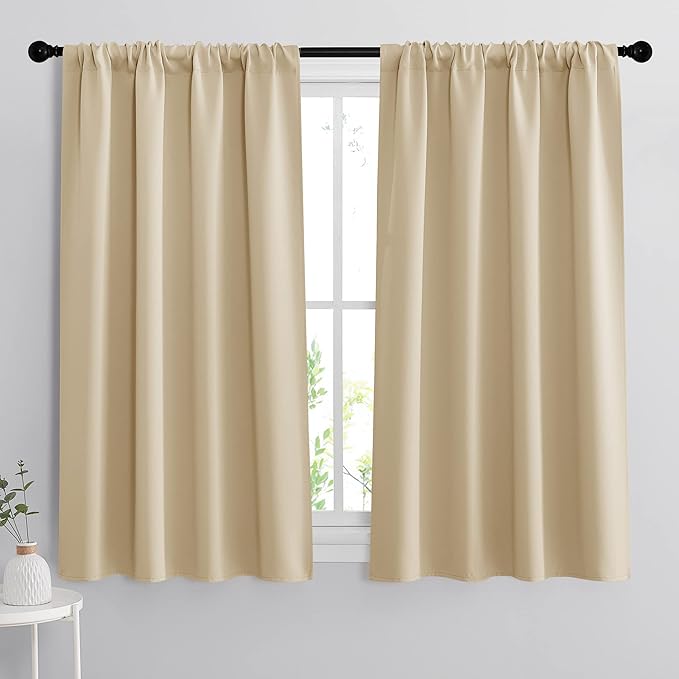 RYB HOME Extra Wide Curtains for Bedroom Living Room 63 inches Long, Thermal Insulated Privacy Drapes for Nursery Home Theater Dining Room, Width 62 by Length 63, Biscotti Beige, 2 Panels