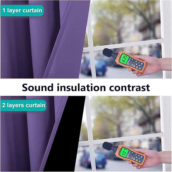 NICETOWN 100% Blackout Short Curtains with Black Liners, 2 Panels, 37" W by 60" L, Lilac Purple, Thermal Insulated Full Blackout 2-Layer Lined Drapes, Energy Efficiency Window Draperies for Bedroom
