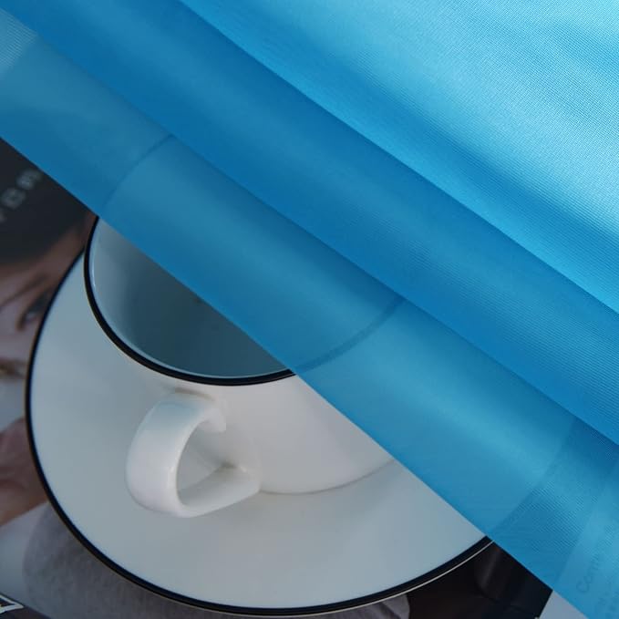 SpaceDresser Basic Rod Pocket Sheer Voile Window Curtain Panels Cyan Blue 1 Pair 2 Panels 52 Width 90 Inch Long for Kitchen Bedroom Children Living Room Yard(Cyan Blue,52 W x 90 L), adult