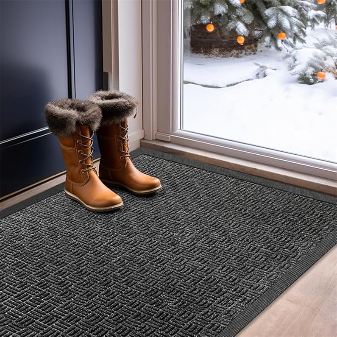 Mibao Front Door Mat, Heavy Duty Durable Welcome Mat for Outdoor Indoor, Dirt Trapper Waterproof Super Absorbent Door Mat for Entryway Outside Patio Porch, 29.5" x 17", Grey