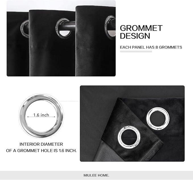 MIULEE Velvet Curtains Black Elegant Grommet Thermal Insulated Soundproof Room Darkening Curtain/Drapes for Classical Living Room Bedroom Halloween Decor 66 x 96 Inch Set of 2