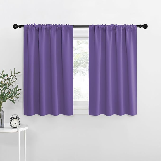 NICETOWN RV Blackout Curtains for Camper Windows, Lilac Purple, 34" x 36", Set of 2, Kitchen Curtains, Short Blackout Drapes, Thermal Insulated Rod Pocket Window Treatment Draperies for Nursery