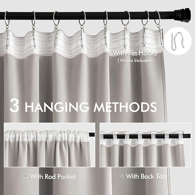 MIULEE Stone Back Tab Blackout Curtains 90 Inches Long 2 Panels Set for Living Room Bedroom Privacy, Rod Pocket/Pinch Pleat Thermal Insulated Room Darkening Pleated Light Blocking Drapes