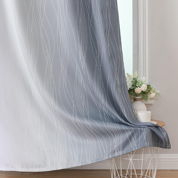 Estelar Textiler Full Room Darkening Greyish White and Grey Blackout Curtains 63 Inch Length 2 Panels Set, Ombre Thermal Insulated Full Light Blocking Grommet Gray Blackout Drapes for Bedroom, 42Wx63L