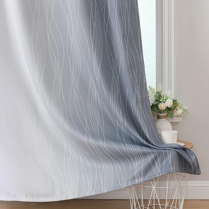 Estelar Textiler Full Room Darkening Greyish White and Grey Blackout Curtains for Living Room, Ombre Thermal Insulated Full Light Blocking Grommet Gray Blackout Drapes for Bedroom, 42Wx72L, 2 Panels
