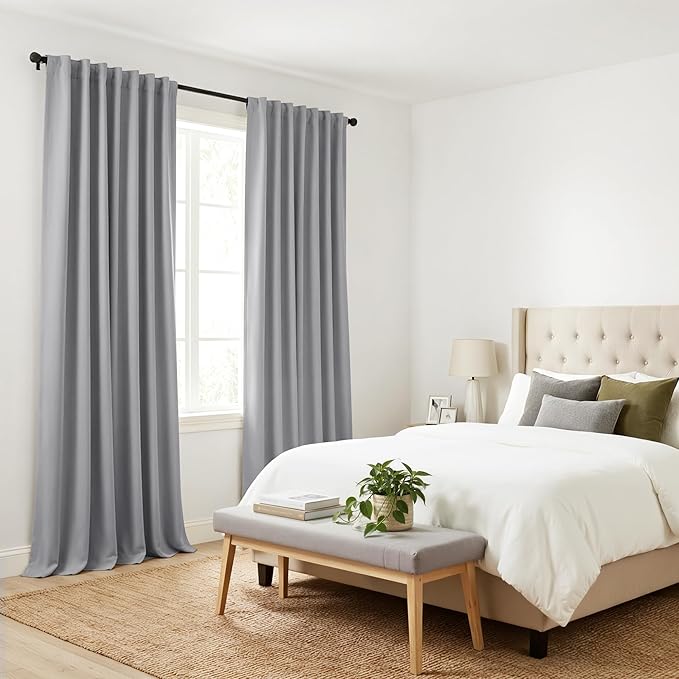 PONY DANCE Blackout Curtain Blinds - 42-inch Wide by 90-inch Long, Silver Grey Thermal Insulated Light Block Back Tab/Rod Pocket Curtains Window Cover Shades for Bedroom Living Room, 2 Panels