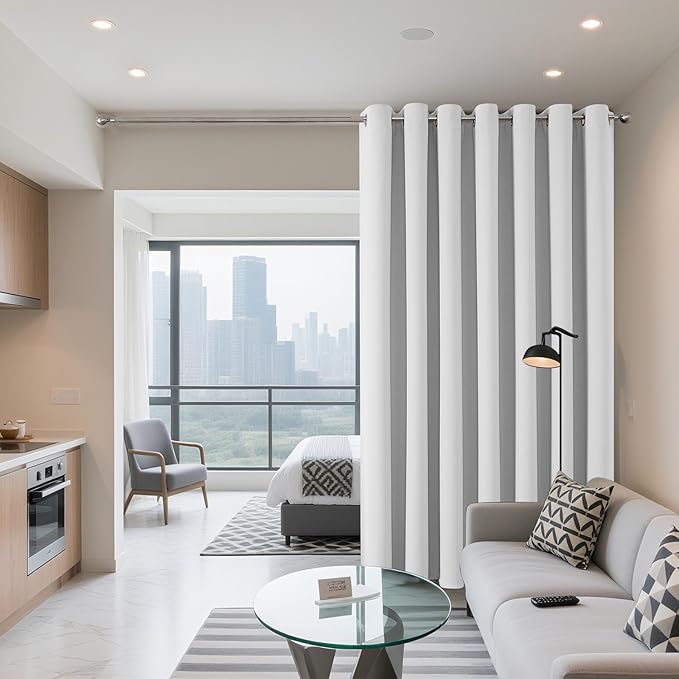 Joydeco Blackout Patio Sliding Door Curtains 108 Inches Long, Grommet Privacy Room Divider Curtains, Extra Wide Thermal Blackout Drapes for Bedroom Living Room (Greyish White, 80Wx108L, 1 Panel)