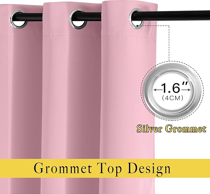 NICETOWN Crystal Pink Curtain Panels for Dining Room - Triple Weave Thermal Insulated Grommet Window Draperies and Curtains for Bedroom (Set of 2 Panels, 52 x 54 inches in Crystal Pink)