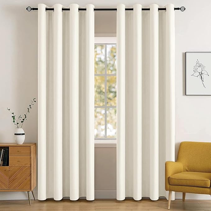MIULEE Blackout Room Darkening Curtains Thermal Insulated Drapes Solid Window Treatment Set Grommet Top Light Blocking Curtain for Living Room/Bedroom 2 Panels 52 x 84 inch Length Beige White