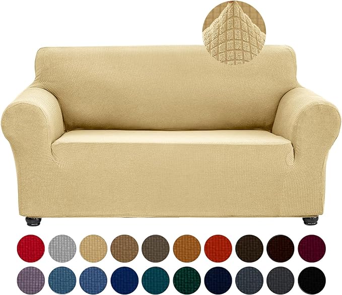 Joccun Stretch Sofa Cover for 2 Cushion Couch, Water Repellent Slipcover Protector, Washable Polyester Spandex Furniture Cover for Living Room, Pets (Champagne)