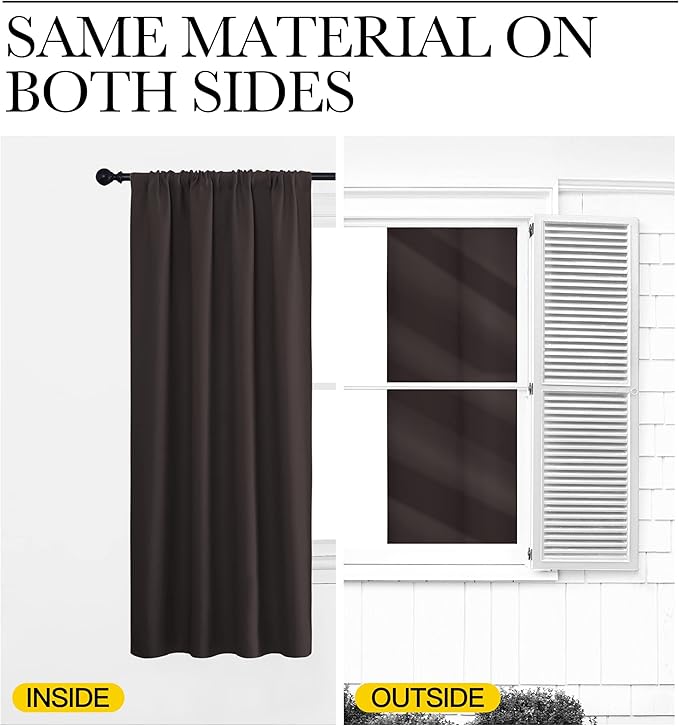 NICETOWN Kitchen Curtains, Short Blackout Curtains & Drapes, Energy Smart Noise Reducing Curtain Panels for Kids Bedroom (Toffee Brown, 34" Wide x 45" Long, 2 Pieces)