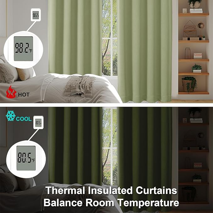 Simplebrand Ava Sage Green Short 30 Inches Blackout Curtain 2 Panels Set, Half Window Rod Pocket Privacy Curtain Tiers for Kitchen, Curtains Blackout for Bathroom Shades, W30 x L30 Inch, Sage Green