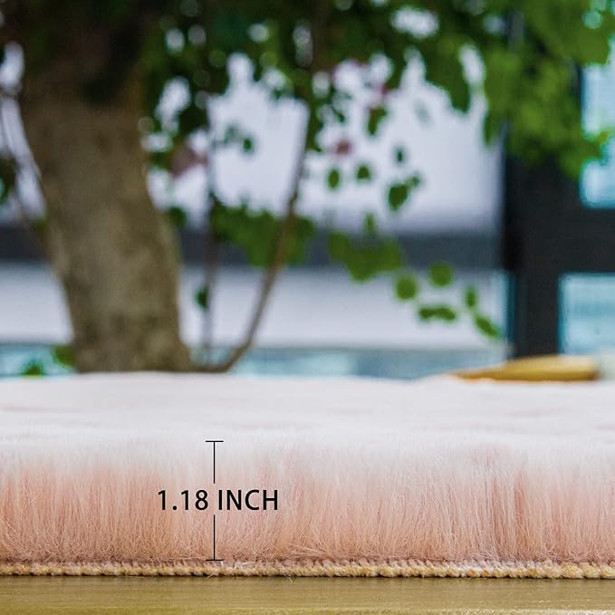 ORINOVA Pink Fluffy Round Rugs 6ft Large Circle Washable Faux Rabbit Shaggy Fur Rugs for Bedroom Living Room Nursery Rug Home Décor
