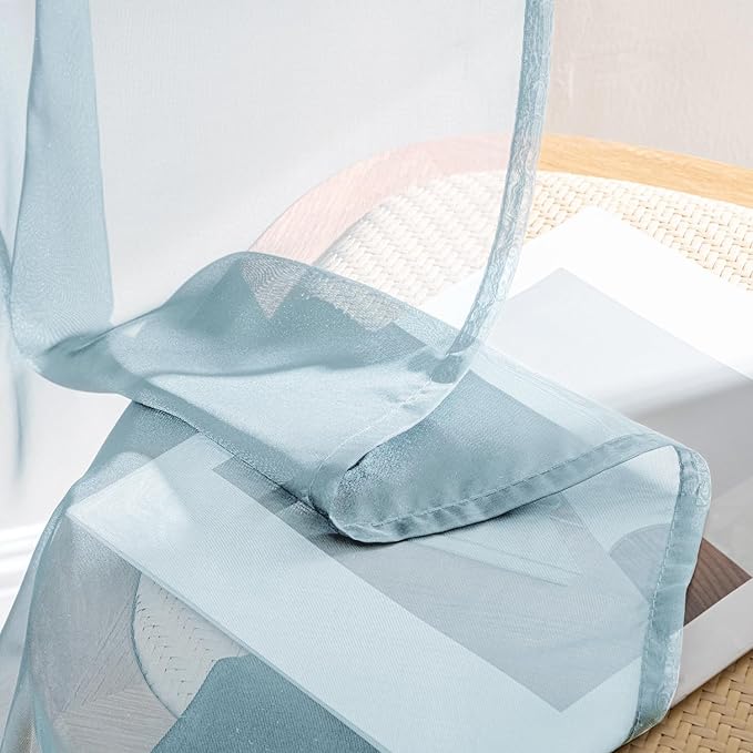 MIULEE Sky Blue Sheer Curtains 90 Inches Long, 4 Panels Set, Light Filtering Rod Pocket Voile Drapes for Living Room and Bedroom, Airy Soft Fabric Window Treatments, 42 x 90 Inches