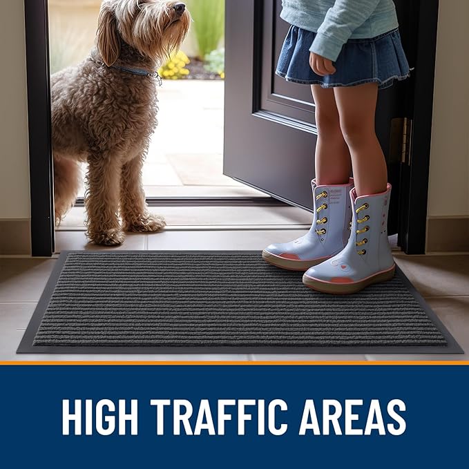OLANLY Front Door Mat Indoor Outdoor Entrance, 2-Pack 35 x 23 Inch, Waterproof Heavy Duty Doormat, Fade Resistant, Low Profile, Easy Clean Patio Porch Welcome Floor Mats for Entry, Charcoal Grey