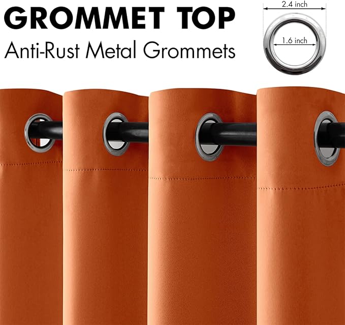 MIULEE 2 Panels Orange Blackout Curtains Room Darkening Thermal Insulated Fall Drapes Solid Window Treatment Set Grommet Top Light Blocking Curtain for Living Room/Bedroom 52 x 84 inch