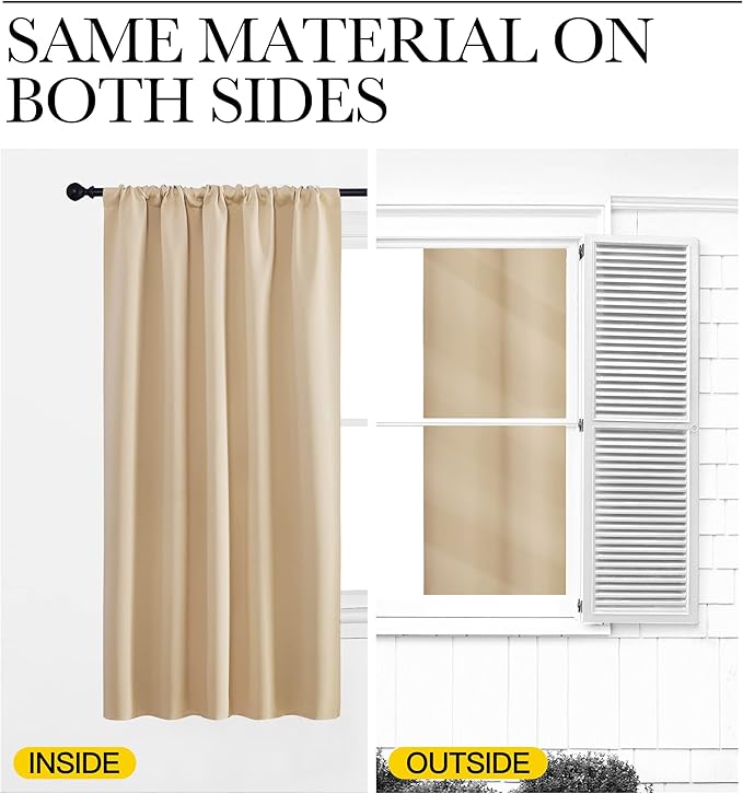 NICETOWN Blackout Room Darkening Curtains - Home Decoration Light & Noise Reducing Thermal Insulated Window Draperies with Rod Pocket Top (Biscotti Beige, 2 Panels, 34 inches Wide x 72 inches Long)