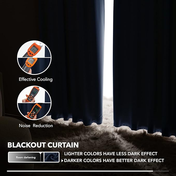 Deconovo Back Tab and Rod Pocket Drapes and Curtains Short Blackout Curtains for Kitchen Windows 42Wx54L Inch Navy Blue 2 Panels