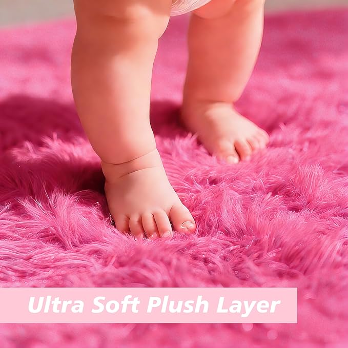 Shag Area Rug for Bedroom 5x8,Fluffy Area Rugs for Living Room,Soft Fuzzy Rug Non-Shedding Indoor Plush Carpet for Kids Bedroom Nursery Dorm Home Decor,Hot Pink