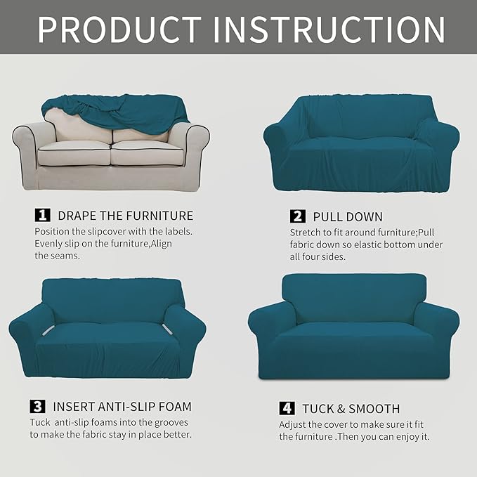 Easy-Going Stretch Loveseat Slipcover 1-Piece Sofa Cover Furniture Protector Couch Soft with Elastic Bottom for Kids Polyester Spandex Jacquard Fabric Small Checks (Loveseat, Peacock Blue)