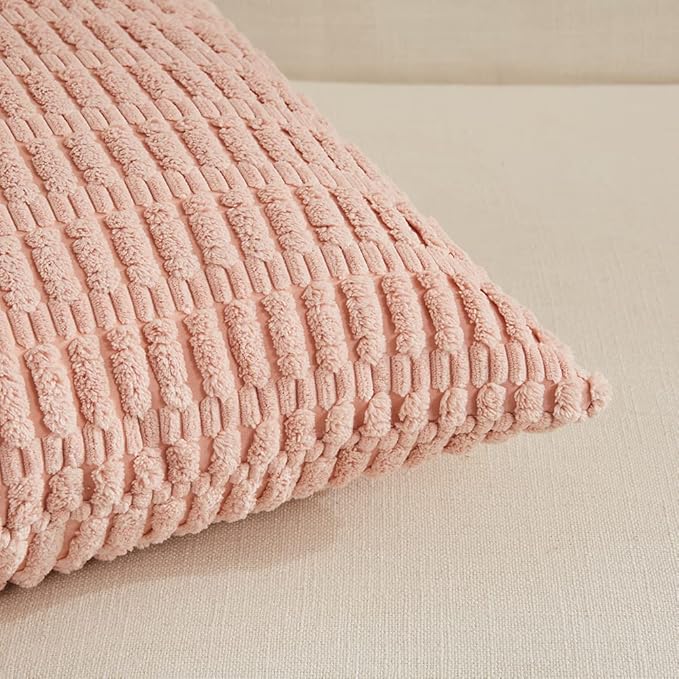 Fancy Homi 4 Packs Boho Pink Decorative Throw Pillow Covers 24x24 Inch for Living Room Couch Bed Sofa, Rustic Modern Farmhouse Home Decor, Soft Plush Corduroy Cute Square Cushion Case 60x60 cm