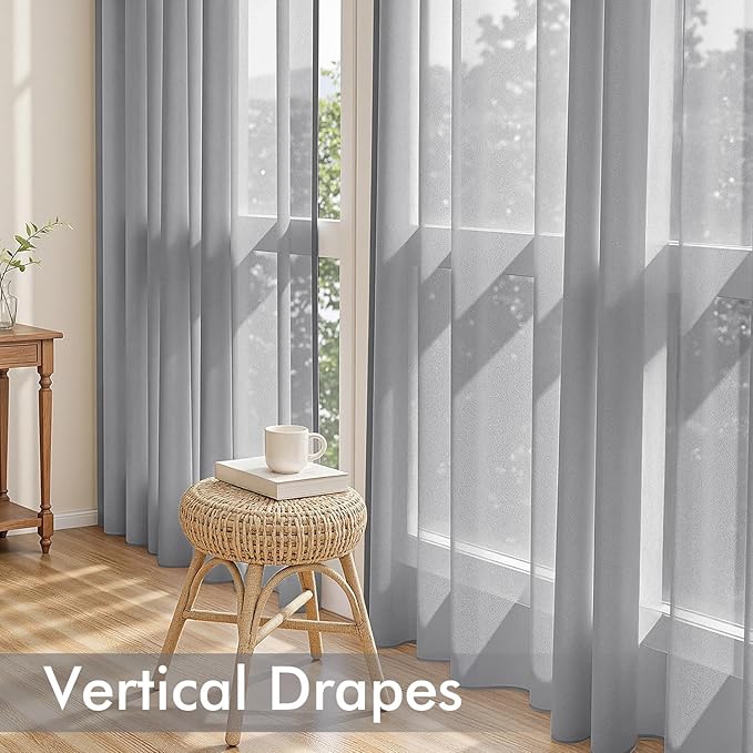 MIULEE Dark Grey Sheer Curtains 108 Inches Long, 4 Panels Set, Rod Pocket Light Filtering Window Drapes for Bedroom and Living Room, Elegant Airy Fabric, 42 x 108 Inches