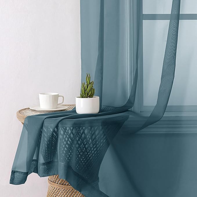 Aiyufeng Dusty Blue Sheer Curtains 90 Inches Long 2 Panels Set, Light Filtering Soft Airy Voile Rod Pocket Dusty Blue Sheer Window Drapes for Bedroom Living Room, Each 42Wx90L Inches
