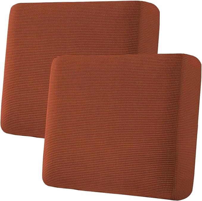 H.VERSAILTEX Super Stretch Individual Seat, Sofa Covers Couch, Cushion Covers Slipcover Sets Thick Jacquard Textured Twill Fabric (2 Piece Large Sofa Cushion Covers, Rust)