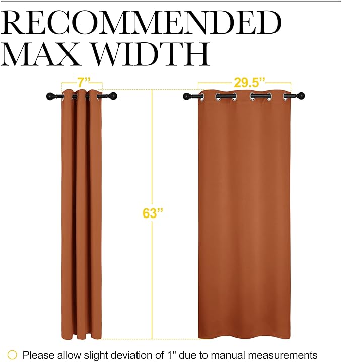 NICETOWN Blackout Curtain Panels for Girls Room, Nursery Essential Thermal Insulated Solid Grommet Top Blackout Drapes (Burnt Orange, 1 Pair, 34 x 63 Inch)