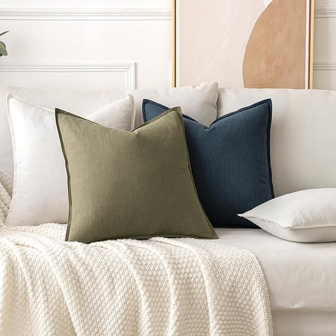 MIULEE Decorative Linen Pillow Covers 16x16 Inch Cream White Boho Farmhouse Neutral Couch Throw Pillows for Bed Pack of 2 Accent Modern Pillowcase Sofa Livingroom Home Decor