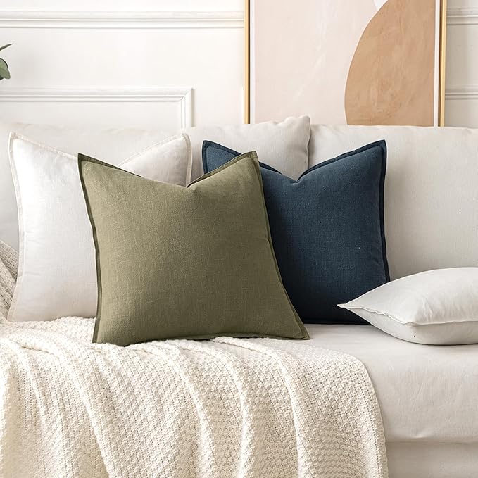 MIULEE Decorative Linen Pillow Covers 16x16 Inch Navy Blue Boho Farmhouse Neutral Couch Throw Pillows for Bed Pack of 2 Accent Coastal Modern Pillowcase Summer Sofa Livingroom Home Decor