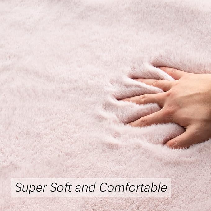 ORINOVA Pink Faux Fluffy Rabbit Fur Rug for Living Room Shag Washable Rug Area Rugs for Bedroom 3x5 Nursery Rugs