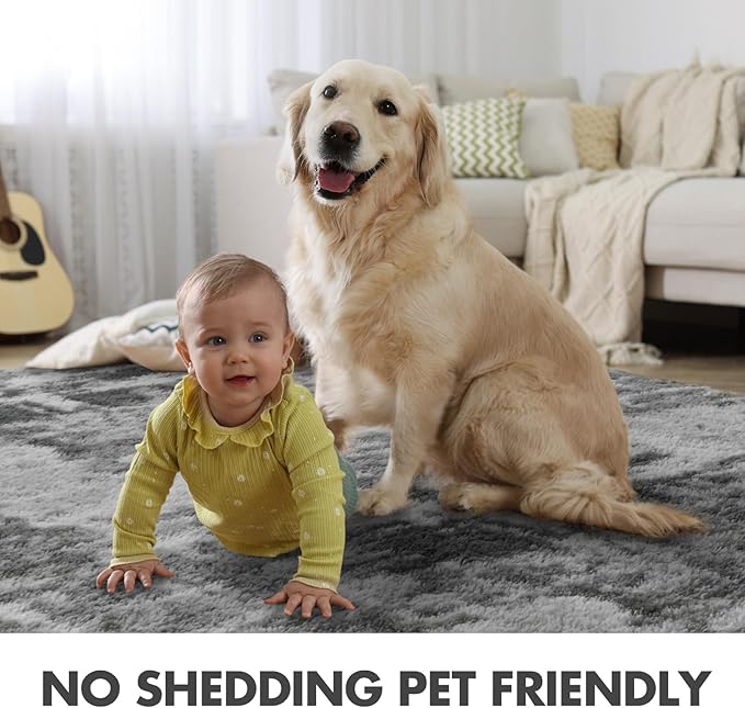 9x12 Ft Extra Large Shag Rugs for Living Room, Ultra Soft Fluffy Furry Area Rugs for Bedroom Indoor Floor, Aesthetic Carpet for Kids Home Decor (Grey)