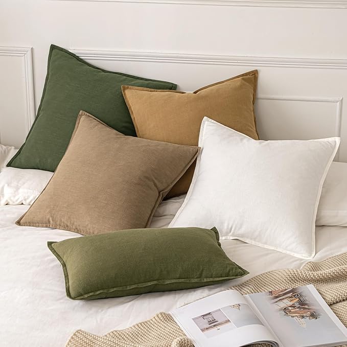 MIULEE Decorative Linen Pillow Covers 18x18 Inch Cream White Boho Farmhouse Neutral Couch Throw Pillows for Bed Pack of 2 Accent Modern Pillowcase Sofa Livingroom Home Decor