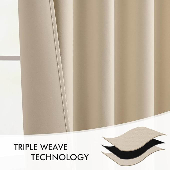 MIULEE Back Tab Cream Beige Curtains 90 Inch Long 2 Panels Set for Living Room Bedroom, Ivory Rod Pocket/Pinch Pleated Light Blocking Thermal Insulated Room Darkening Blackout Curtains, 52 x 90 Inch