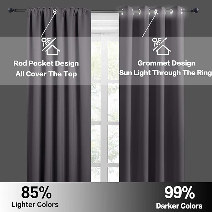 RYB HOME Blackout Curtains for Bedroom 84 inches Long 2 Panels Set, Privacy Thermal Insultaed Sunlignt Heat Blocking Drapes for Nursery Rental Room, Width 42 by Length 84, Grey