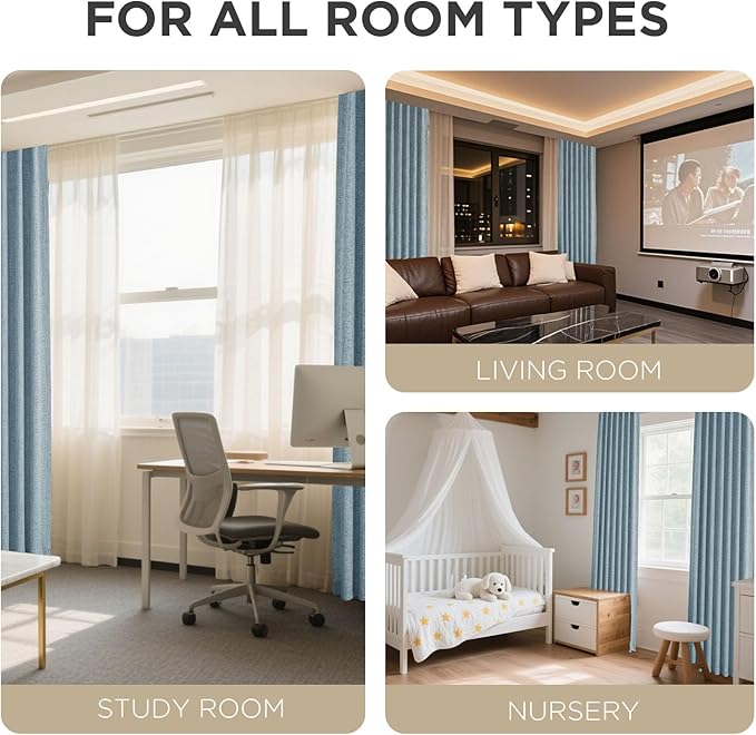 Joydeco Blackout Curtains for Bedroom - 100% Light Blocking 2 Panels Sky Blue Drapes 42" W x 108" L, Thermal Insulated Room Darkening Curtains, Linen Textured for Living Room, Rod Pocket & Back Tabs