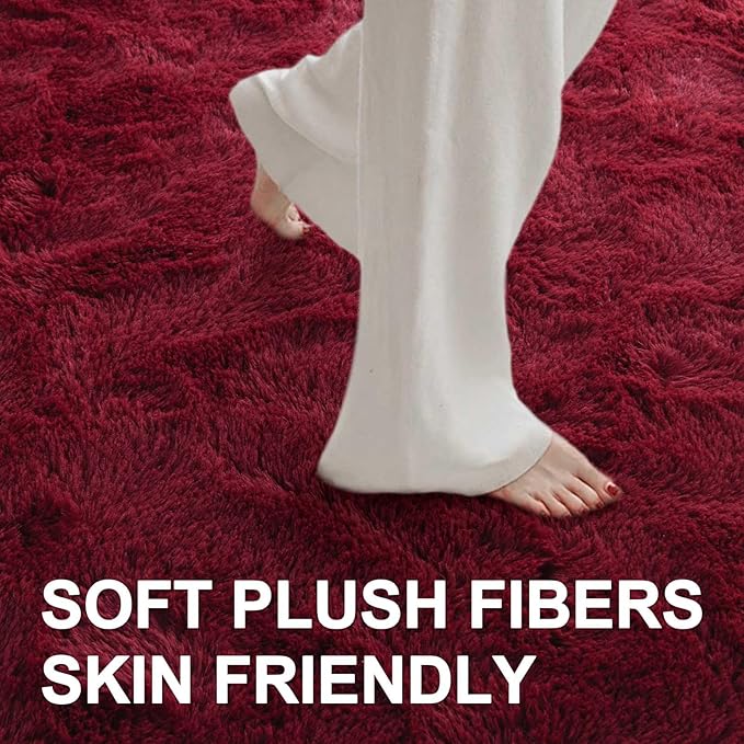 9x12 Ft Extra Large Shag Rugs for Living Room, Ultra Soft Fluffy Furry Area Rugs for Bedroom Indoor Floor, Aesthetic Carpet for Kids Home Decor (Burgundy)
