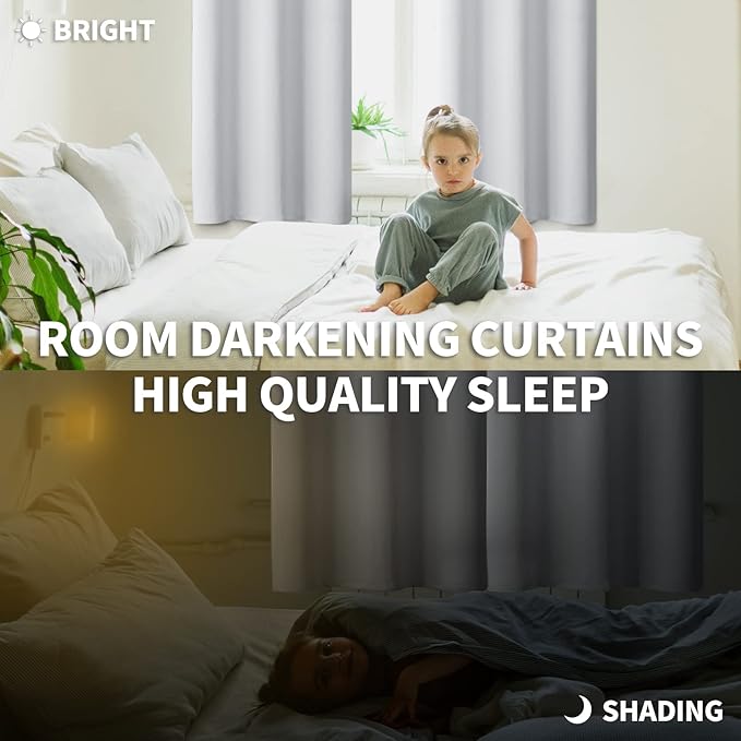 BGment Room Darkening Curtains for Bedroom - Grommet Thermal Insulated Window Treatments Light Blocking Curtains for Living Room, Set of 2 Panels, Each 46 x 63 Inch, Greyish White
