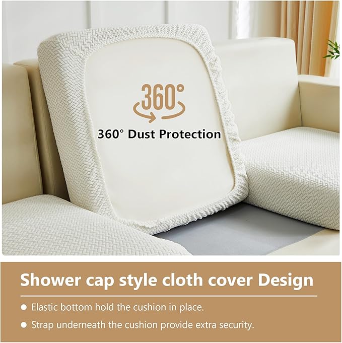 Couch Cushion Covers for Sofa Couch Covers Wear-Resistant Universal Sofa Cover Washable Stretch for Sectional Slipcovers (Texture-Cream White,Back Cover M)