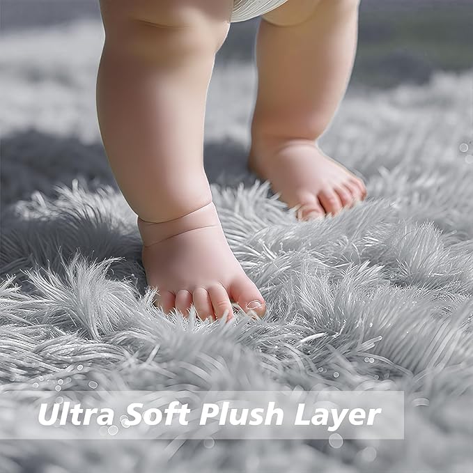 8x10 Fluffy Area Rugs for Living Room,Shag Area Rug for Bedroom,Grey Soft Fuzzy Rug Non-Shedding Indoor Plush Carpet for Kids Bedroom Nursery Home Decor