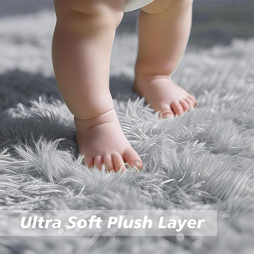 6x9 Fluffy Area Rug for Living Room,Shag Area Rugs for Bedroom,Grey Soft Fuzzy Rug Non-Shedding Indoor Plush Carpet for Kids Bedroom Nursery Dorm Home Decor
