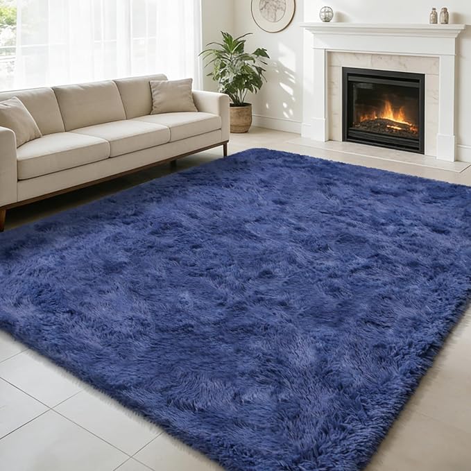 Shag Area Rug for Bedroom 5x8,Blue Fluffy Area Rugs for Living Room,Soft Fuzzy Rug Non-Shedding Indoor Plush Carpet for Kids Bedroom Nursery Dorm Home Decor