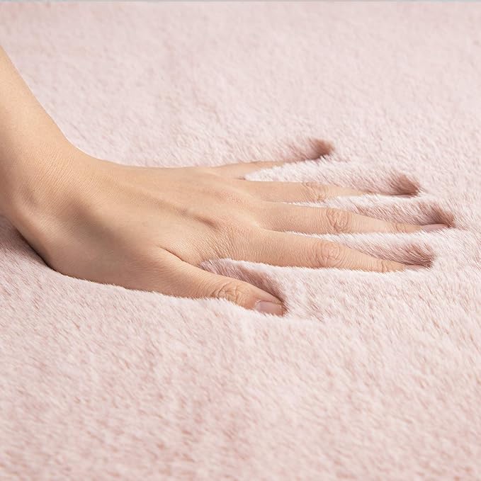Ashler HOME DECO Ultra Soft Faux Rabbit Fur Chair Couch Cover Area Rug for Bedroom Floor Sofa Living Room Pink 2.2 x 6 Feet