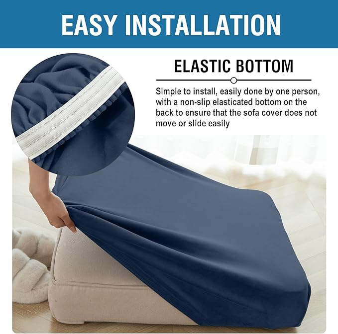 Couch Cover Stretch Velvet Sofa Cushion Cover 2-Piece - Elastic Washable Slipcover for Seat or Backrest, Couch Seat Covers for Sofas (Berlin Blue)